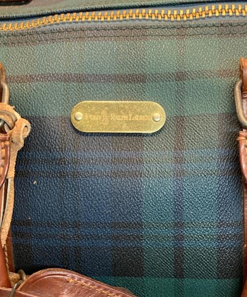POLO RALPH LAUREN（ポロ・ラルフローレン）POLO RALPH LAUREN (ポロ・ラルフローレン) チェック ボストンバッグ グリーン×ブラウンの古着・服飾アイテム