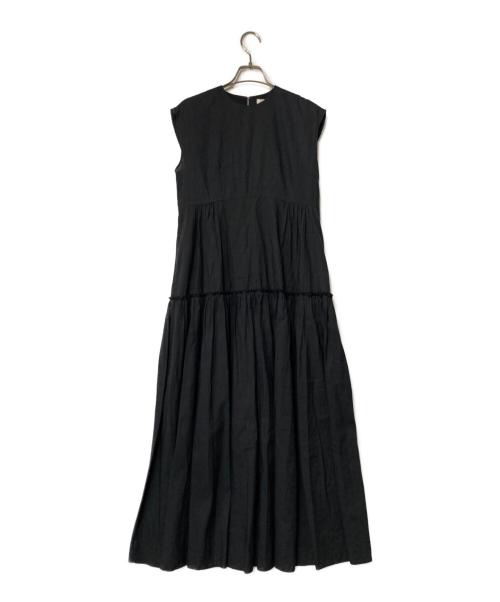 BALLSEY（ボールジィ）BALLSEY (ボールジィ) リネンコットンムーブ フレンチスリーブティアードワンピース ブラック サイズ:36の古着・服飾アイテム