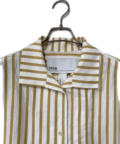 ticca（ティッカ）TICCA (ティッカ) ストライプリネン混ノースリーブワンピース ホワイト×ベージュ サイズ:Freeの古着・服飾アイテム