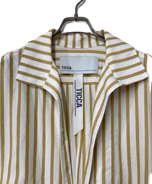 ticca（ティッカ）TICCA (ティッカ) ストライプリネン混ノースリーブワンピース ホワイト×ベージュ サイズ:Freeの古着・服飾アイテム