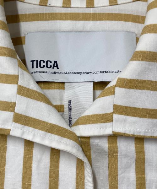ticca（ティッカ）TICCA (ティッカ) ストライプリネン混ノースリーブワンピース ホワイト×ベージュ サイズ:Freeの古着・服飾アイテム