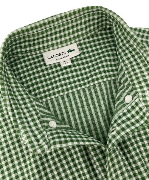 LACOSTE（ラコステ）LACOSTE (ラコステ) クールマックスブレンドジャガード半袖ポロシャツ グリーン×ホワイト サイズ:Mの古着・服飾アイテム