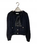 HER LIP TOハーリップトゥ）の古着「Aerienne Cable-Knit Ribbon Cardigan」｜ブラック