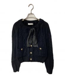 HER LIP TO（ハーリップトゥ）の古着「Aerienne Cable-Knit Ribbon Cardigan」｜ブラック