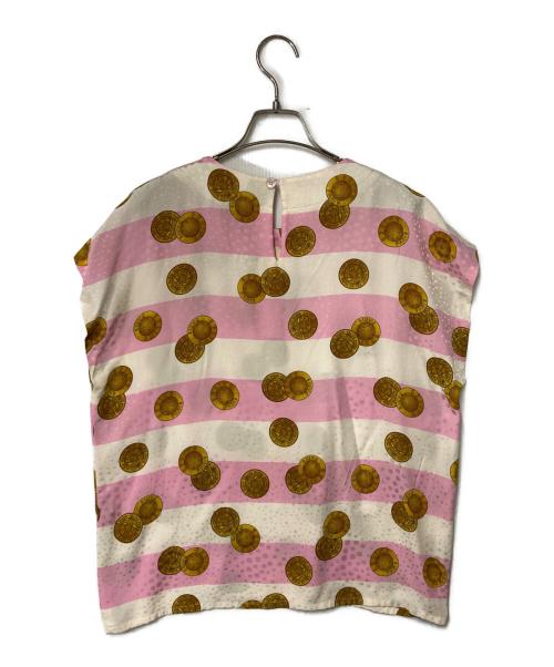 CELINE（セリーヌ）CELINE (セリーヌ) 総柄シルクブラウス ホワイト×ピンク サイズ:42の古着・服飾アイテム