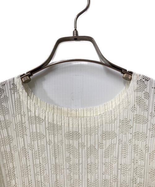 PLEATS PLEASE（プリーツプリーズ）PLEATS PLEASE (プリーツプリーズ) フレンチスリーブ メッシュチュニック ホワイト サイズ:3の古着・服飾アイテム