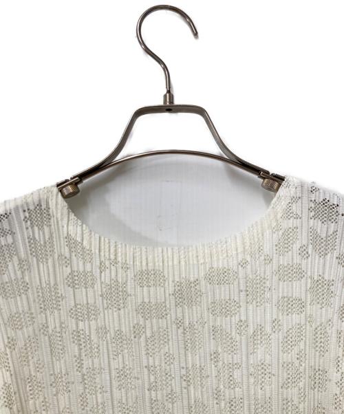 PLEATS PLEASE（プリーツプリーズ）PLEATS PLEASE (プリーツプリーズ) フレンチスリーブ メッシュチュニック ホワイト サイズ:3の古着・服飾アイテム