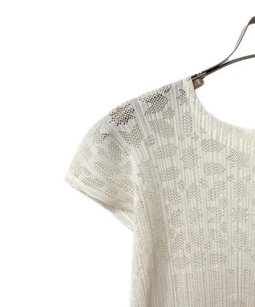 PLEATS PLEASE（プリーツプリーズ）PLEATS PLEASE (プリーツプリーズ) フレンチスリーブ メッシュチュニック ホワイト サイズ:3の古着・服飾アイテム