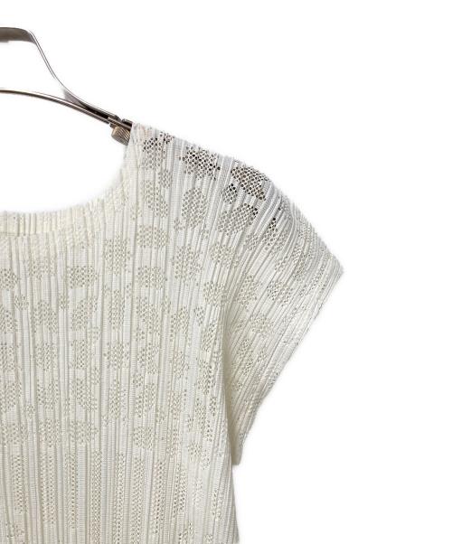 PLEATS PLEASE（プリーツプリーズ）PLEATS PLEASE (プリーツプリーズ) フレンチスリーブ メッシュチュニック ホワイト サイズ:3の古着・服飾アイテム
