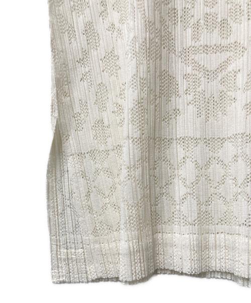 PLEATS PLEASE（プリーツプリーズ）PLEATS PLEASE (プリーツプリーズ) フレンチスリーブ メッシュチュニック ホワイト サイズ:3の古着・服飾アイテム