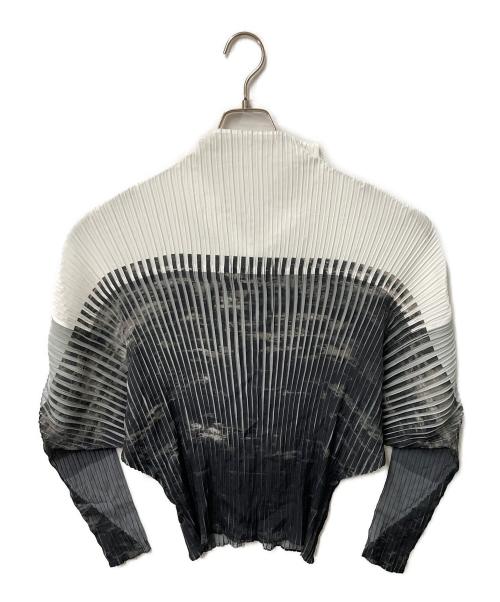 ISSEY MIYAKE（イッセイミヤケ）ISSEY MIYAKE (イッセイミヤケ) バイカラープリーツブラウス ブラック×ホワイト サイズ:3の古着・服飾アイテム
