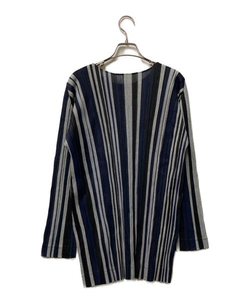 PLEATS PLEASE（プリーツプリーズ）PLEATS PLEASE (プリーツプリーズ) プリーツカットソー ネイビー×ブラック サイズ:3の古着・服飾アイテム