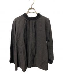 nest Robe（ネストローブ）の古着「フリルカラー リネンブラウス」｜グレー