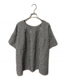 nest Robe（ネストローブ）の古着「リネンチェックブラウス」｜ブラック×ホワイト