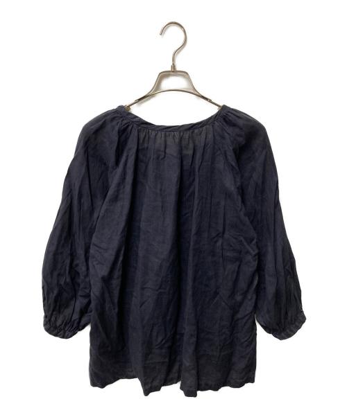 nest Robe（ネストローブ）nest Robe (ネストローブ) リネンギャザーブラウス ネイビー サイズ:FREEの古着・服飾アイテム