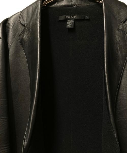 DKNY（ダナキャランニューヨーク）DKNY (ダナキャランニューヨーク) レザーテーラードジャケット ブラック サイズ:Lの古着・服飾アイテム