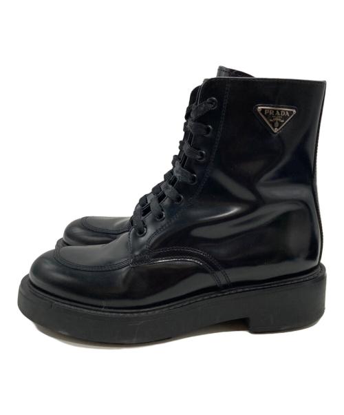 PRADA（プラダ）PRADA (プラダ) 三角プレートサイドジップブーツ ブラック サイズ:37 1/2の古着・服飾アイテム