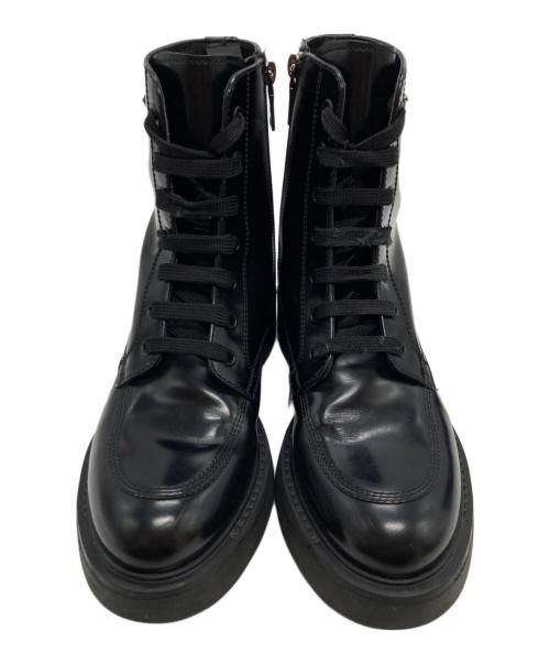 PRADA（プラダ）PRADA (プラダ) 三角プレートサイドジップブーツ ブラック サイズ:37 1/2の古着・服飾アイテム