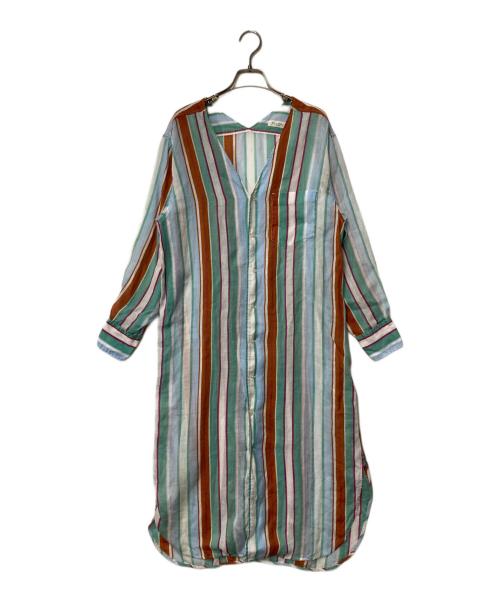 MACPHEE（マカフィー）MACPHEE (マカフィー) ラミー ベルテッドシャツワンピース ブルー×ブラウン サイズ:36の古着・服飾アイテム