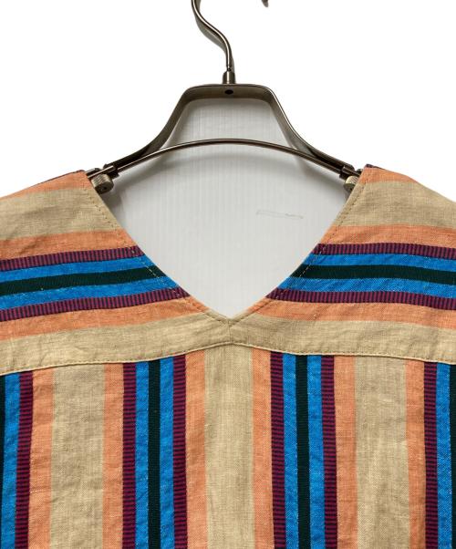 MACPHEE（マカフィー）MACPHEE (マカフィー) リネンコットンストライプシャツワンピース ブラウン×ブルー サイズ:36の古着・服飾アイテム