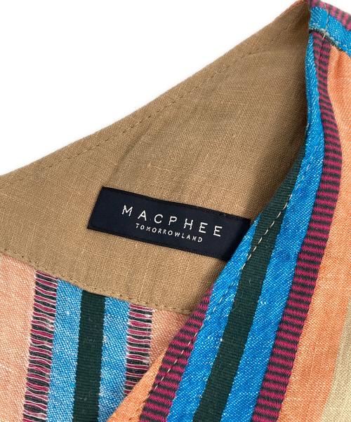 MACPHEE（マカフィー）MACPHEE (マカフィー) リネンコットンストライプシャツワンピース ブラウン×ブルー サイズ:36の古着・服飾アイテム
