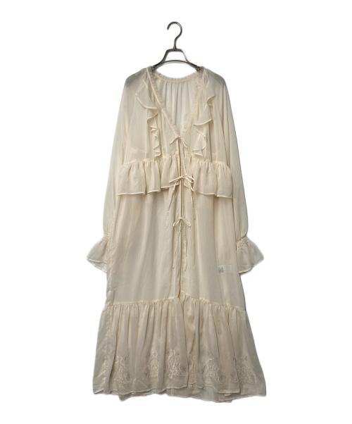UNGRID（アングリッド）UNGRID (アングリッド) フリルデザインエンブロイダリーワンピース ベージュ サイズ:Freeの古着・服飾アイテム