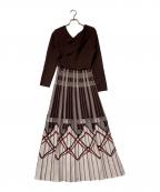 HER LIP TOハーリップトゥ）の古着「Layered Checked Knit Dres」｜ブラウン
