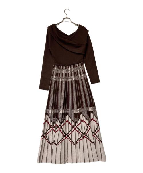 HER LIP TO（ハーリップトゥ）Her lip to (ハーリップトゥ) Layered Checked Knit Dres ブラウン サイズ:Mの古着・服飾アイテム