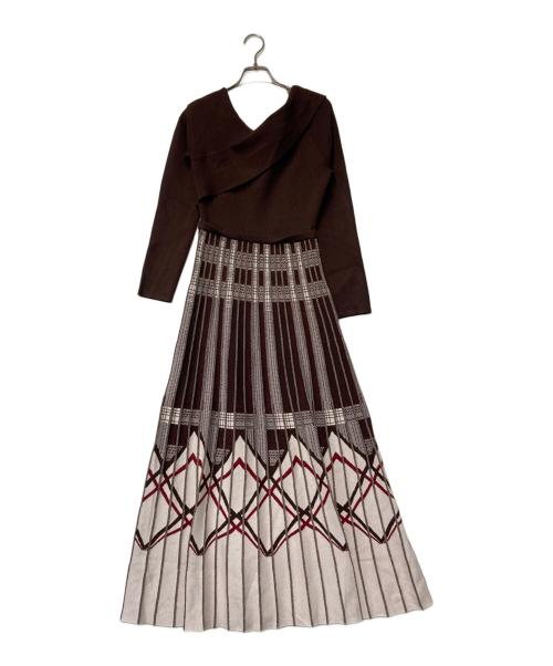 HER LIP TO（ハーリップトゥ）Her lip to (ハーリップトゥ) Layered Checked Knit Dres ブラウン サイズ:Mの古着・服飾アイテム