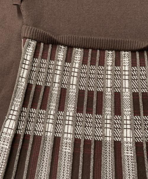HER LIP TO（ハーリップトゥ）Her lip to (ハーリップトゥ) Layered Checked Knit Dres ブラウン サイズ:Mの古着・服飾アイテム