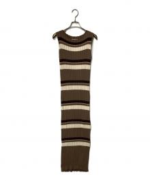 HER LIP TO（ハーリップトゥ）の古着「Cotton Striped Ribbed Knit Dress」｜ブラウン
