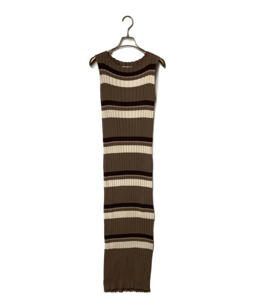 HER LIP TO（ハーリップトゥ）Her lip to (ハーリップトゥ) Cotton Striped Ribbed Knit Dress ブラウン サイズ:Mの古着・服飾アイテム
