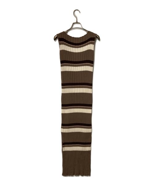 HER LIP TO（ハーリップトゥ）Her lip to (ハーリップトゥ) Cotton Striped Ribbed Knit Dress ブラウン サイズ:Mの古着・服飾アイテム