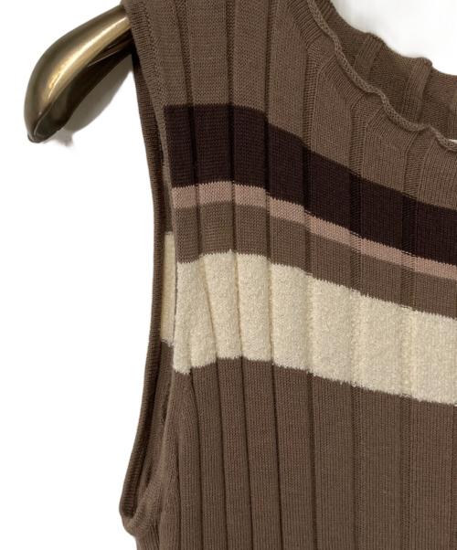 HER LIP TO（ハーリップトゥ）Her lip to (ハーリップトゥ) Cotton Striped Ribbed Knit Dress ブラウン サイズ:Mの古着・服飾アイテム