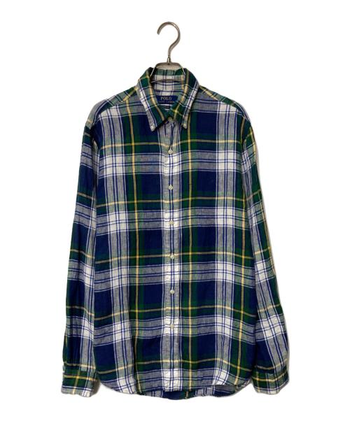 POLO RALPH LAUREN（ポロ・ラルフローレン）POLO RALPH LAUREN (ポロ・ラルフローレン) ボタンダウンリネンチェックシャツ ブルー×グリーン サイズ:Mの古着・服飾アイテム
