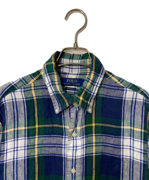 POLO RALPH LAUREN（ポロ・ラルフローレン）POLO RALPH LAUREN (ポロ・ラルフローレン) ボタンダウンリネンチェックシャツ ブルー×グリーン サイズ:Mの古着・服飾アイテム