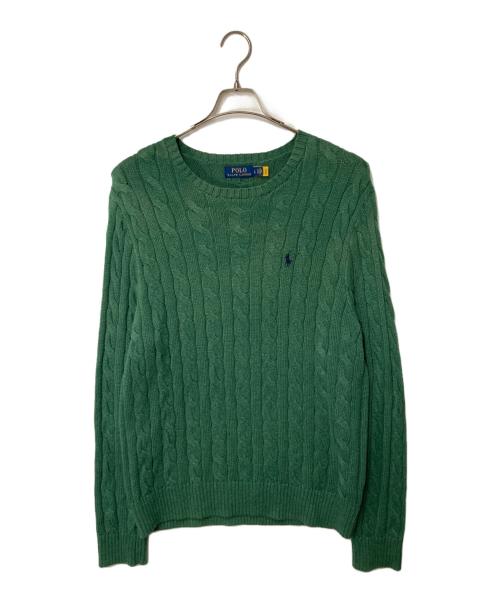 POLO RALPH LAUREN（ポロ・ラルフローレン）POLO RALPH LAUREN (ポロ・ラルフローレン) ポニー刺繍ケーブルニット グリーン サイズ:Lの古着・服飾アイテム