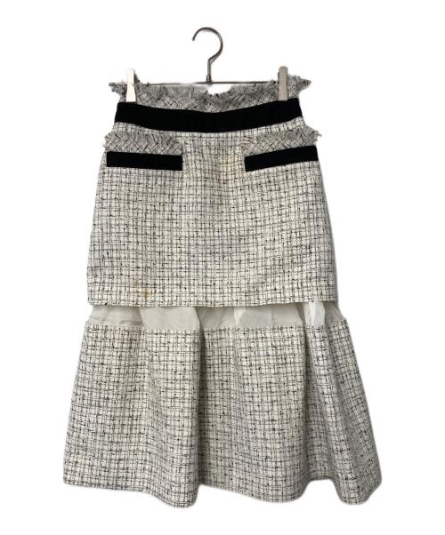 sacai（サカイ）sacai (サカイ) サマーツイードスカート ホワイト×ブラック サイズ:2の古着・服飾アイテム