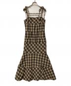 ANDMARYアンドマリー）の古着「Cecily check long dress」｜ブラック×ベージュ