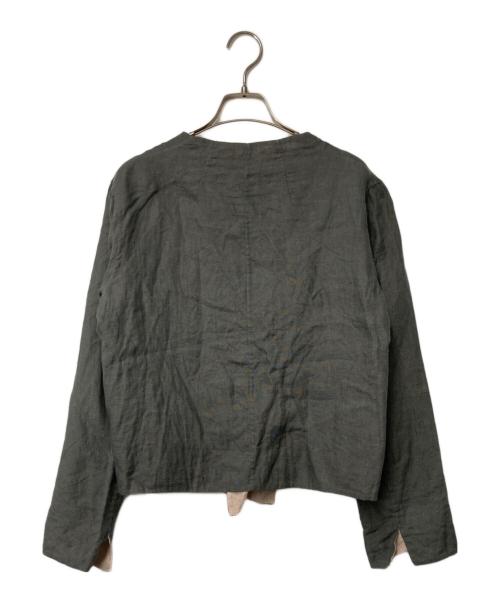 23区（ニジュウサンク）23区 (ニジュウサンク) バーシブルリネンノーカラージャケット グレー×ベージュ サイズ:40の古着・服飾アイテム