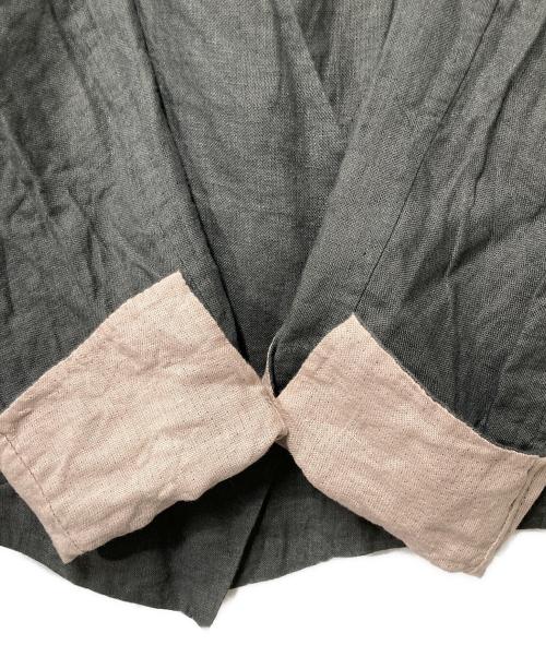 23区（ニジュウサンク）23区 (ニジュウサンク) バーシブルリネンノーカラージャケット グレー×ベージュ サイズ:40の古着・服飾アイテム