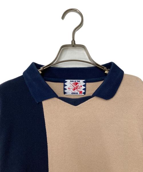 son of the cheese（（サノバチーズ））SON OF THE CHEESE (（サノバチーズ）) Hard Kanoko Polo ベージュ×ネイビー サイズ:Ｍの古着・服飾アイテム