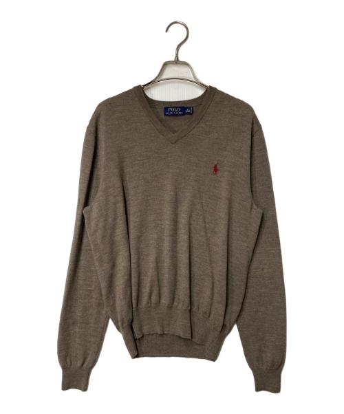 POLO RALPH LAUREN（ポロ・ラルフローレン）POLO RALPH LAUREN (ポロ・ラルフローレン) Vネックウールニット ブラウン サイズ:Ｍの古着・服飾アイテム