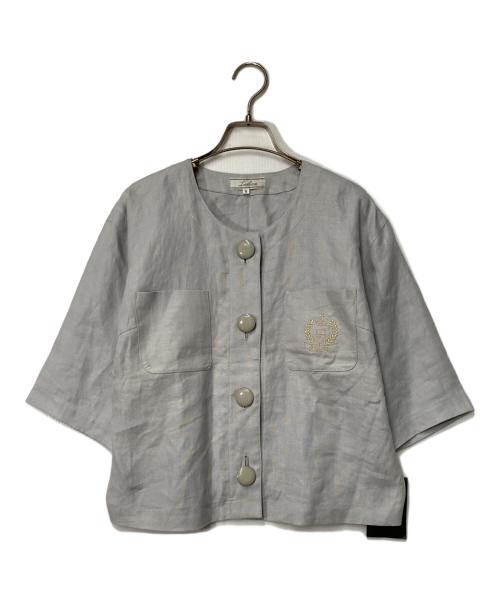 Leilian（レリアン）Leilian (レリアン) リネンノーカラージャケット ライトグレー サイズ:9の古着・服飾アイテム