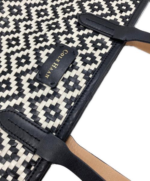 COLE HAAN（コールハーン）COLE HAAN (コールハーン) レザートートバッグ ブラック×ホワイトの古着・服飾アイテム