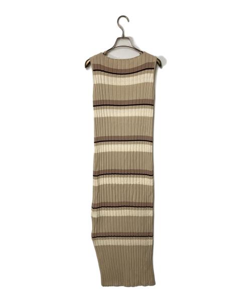 HER LIP TO（ハーリップトゥ）Her lip to (ハーリップトゥ) Cotton Striped Ribbed Knit Dress ベージュ サイズ:Mの古着・服飾アイテム