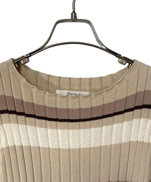 HER LIP TO（ハーリップトゥ）Her lip to (ハーリップトゥ) Cotton Striped Ribbed Knit Dress ベージュ サイズ:Mの古着・服飾アイテム