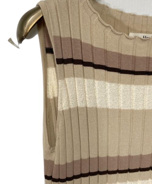 HER LIP TO（ハーリップトゥ）Her lip to (ハーリップトゥ) Cotton Striped Ribbed Knit Dress ベージュ サイズ:Mの古着・服飾アイテム