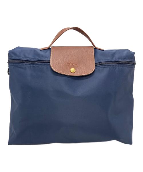 LONGCHAMP（ロンシャン）LONGCHAMP (ロンシャン) ドキュメント ハンドバッグ ネイビー×ブラウンの古着・服飾アイテム