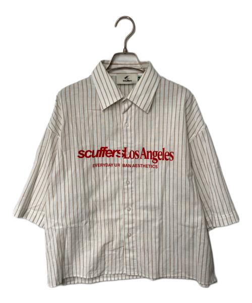 scuffers（スカッファー）scuffers (スカッファー) ストライプシャツ ホワイト×ブラウン サイズ:Ⅿの古着・服飾アイテム